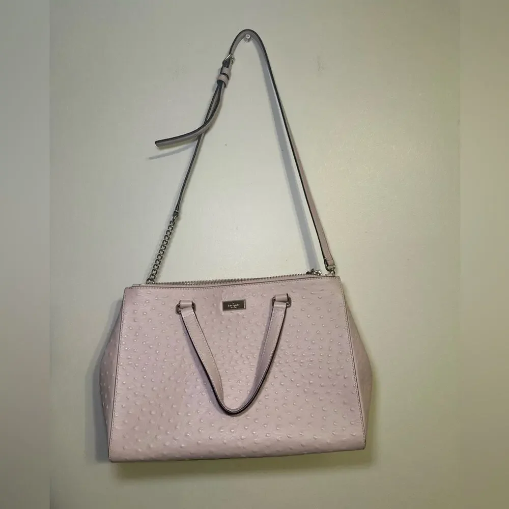 Kate Spade New York Loden Bristol Drive Ostrich Leather Satchel Bag Pink Gold